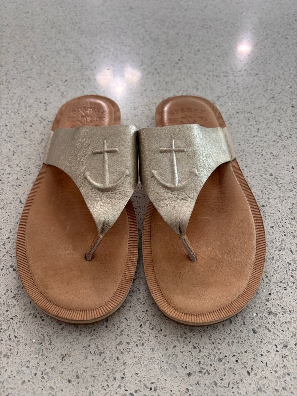 Sperry Metallic Gold Anchor Toe-Post Sandals for Women